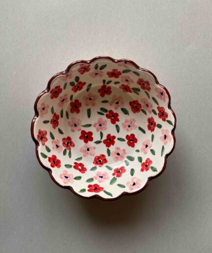 Red Pink Daisy Vintage Curry Bowl